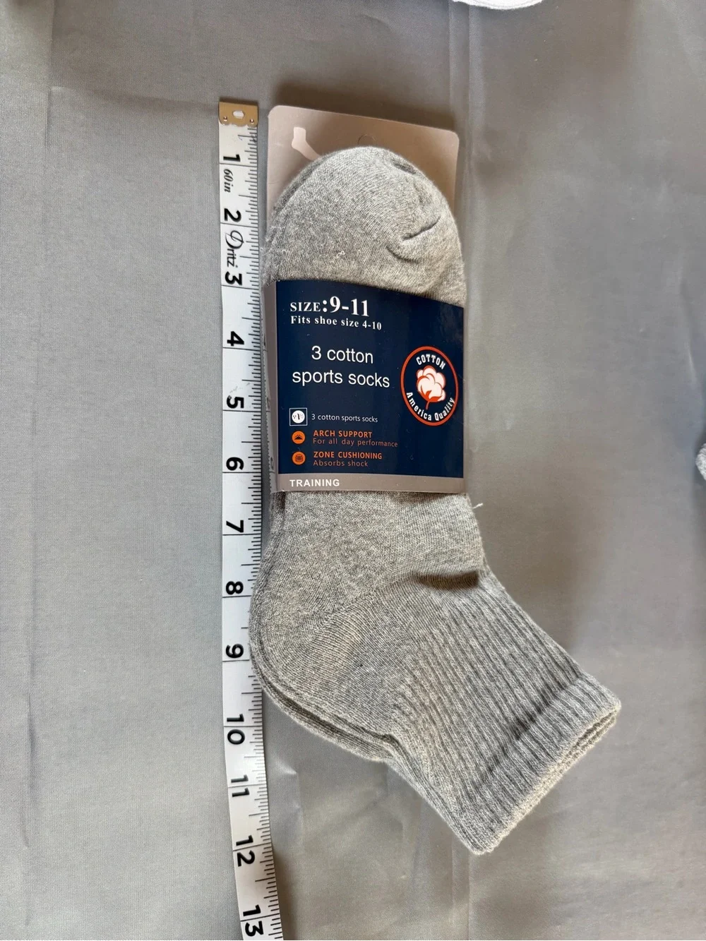 Men's 3-Pack Grey Cotton Sports Socks - Size 9-11